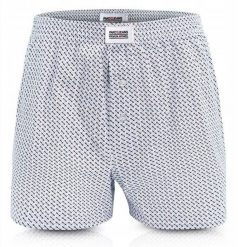 Męskie Bokserki Luźne, Majtki z Rozporkiem na Guzik - Niebieskie, Drobny Wzór - Pako Jeans. Niebieskie bokserki męskie Pako Jeans, l, bez wzorów, z bawełny. Za 33.00 zł.