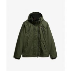 Kurtka przeciwdeszczowa z kapturem Superdry Mountain. Zielone kurtki męskie Superdry., m, bez wzorów, z materiału, klasyczne, z kapturem. Za 501.70 zł.