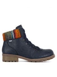 Rieker Trzewiki Z0445-14 Niebieski. Niebieskie botki damskie Rieker, z materiału, bez obcasa, na płaskiej podeszwie, bez zapięcia. Za 335.99 zł.