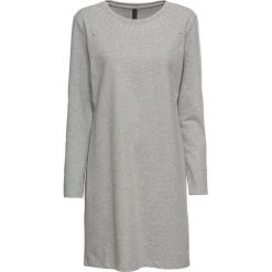 Sukienka dresowa ze sztrasami bonprix jasnoszary melanż. Szare sukienki damskie bonprix, z aplikacjami, z dresówki, bez kołnierzyka, bez ramiączek. Za 59.99 zł.