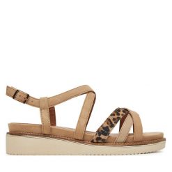Sandały Tamaris. Brązowe sandały damskie Tamaris, bez wzorów, bez obcasa, na koturnie, bez zapięcia. Za 229.99 zł.