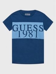 Guess T-Shirt L3GI07 K8HM0 Granatowy Regular Fit. Niebieskie t-shirty dla chłopców Guess, z aplikacjami, z bawełny, bez ramiączek. Za 149.99 zł.