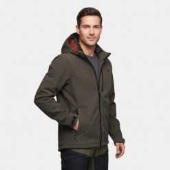 Kurtka męska softshell Alpinus Roignais. Brązowe kurtki męskie Alpinus, na jesień, m, bez wzorów, z softshellu, sportowe, bez kaptura. Za 399.00 zł.