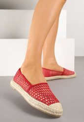 Czerwone Espadryle z Siateczkową Cholewką i Plecionką Lillevi. Czerwone espadryle damskie Renee, bez wzorów, z jeansu, eleganckie, bez obcasa, bez zapięcia. Za 59.99 zł.