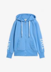 Bluza rozpinana z kapturem z elastycznej mieszanki bawełny. Niebieskie bluzy damskie bonprix, bez wzorów, z bawełny, z kapturem. Za 209.99 zł.