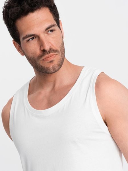 Męska bawełniana koszulka tank top BASIC – biała V1 - Rozmiar: XXL. Białe koszulki sportowe męskie Ombre Clothing, na lato, m, bez wzorów, z bawełny, eleganckie, bez kołnierzyka. W wyprzedaży za 39.99 zł.