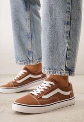 Brązowe Tenisówki Trampki pod Kostkę z Ozdobnym Paskiem Wiolana. Brązowe obuwie sportowe damskie Born2be, bez wzorów, z jeansu, sportowe, bez zapięcia. Za 69.99 zł.