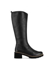 Remonte Kozaki D0A79-00 Czarny. Czarne kozaki damskie Remonte, ze skóry, bez obcasa, na słupku. Za 447.00 zł.