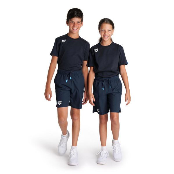 Spodenki Arena Junior Team Bermuda Panel. Niebieskie kąpielówki dla chłopców Arena, na lato, bez wzorów, z materiału, klasyczne. Za 139.99 zł.