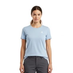 Damska koszulka trekkingowa z merynosów. Niebieskie koszulki sportowe damskie FJORK MERINO, bez wzorów, z wełny, bez kołnierzyka, bez ramiączek, trekkingowe. Za 399.00 zł.