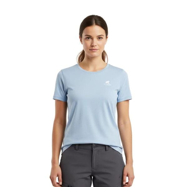 Damska koszulka trekkingowa z merynosów. Niebieskie koszulki sportowe damskie FJORK MERINO, bez wzorów, z wełny, sportowe, bez kołnierzyka. Za 399.00 zł.