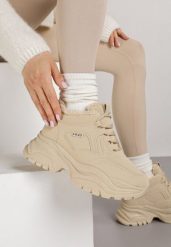 Ciemnobeżowe Streetwearowe Sneakersy Vices Chunky w Stylu Traperów na Platformie Leate. Brązowe obuwie sportowe damskie Renee, bez wzorów, z dresówki. Za 109.99 zł.