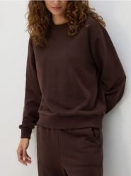 Gładka bluza z bawełną - ciemnobrązowy. Brązowe bluzy damskie Reserved, l, bez wzorów, z bawełny, bez kaptura. Za 69.99 zł.