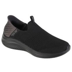 Buty sportowe Sneakersy damskie, Skechers Ultra Flex 3.0 Smooth Step Slip-ins. Czarne obuwie sportowe damskie Skechers, bez wzorów, z materiału, trekkingowe. Za 349.99 zł.