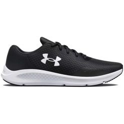 Buty biegowe damskie Under Armour W Charged Pursuit 3. Czarne obuwie sportowe damskie Under Armour, bez wzorów, do biegania. Za 229.99 zł.
