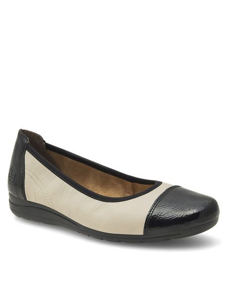 Rieker Baleriny L9351-80 Écru. Białe baleriny damskie Rieker, bez wzorów, ze skóry, bez obcasa. Za 209.99 zł.