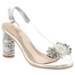 Sandały damskie S.Barski, cholewka z transparentnego materiału z regulacją na klamrę, srebrne, KV61-6050. Szare klapki damskie S.BARSKI, z aplikacjami, bez obcasa, na obcasie. Za 199.00 zł.