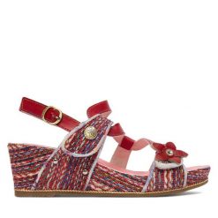 Sandały Laura Vita. Czerwone sandały damskie Laura Vita, bez wzorów, bez obcasa, na koturnie, bez zapięcia. Za 399.99 zł.