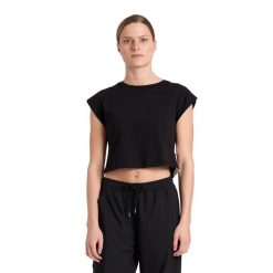 Koszulka damska top bawełniany sportowy okrągły dekolt Arena Crop Top. Białe koszulki sportowe damskie Arena, bez wzorów, z bawełny, bez kołnierzyka, bez ramiączek, do pływania. Za 159.99 zł.