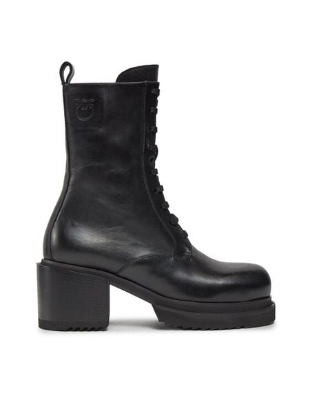 PINKO Trzewiki Honneger Anfibio AI 23-24 BLKS1 102330 A0NY Czarny. Czarne botki damskie Pinko, ze skóry, bez obcasa, na słupku, bez zapięcia. Za 1,169.00 zł.