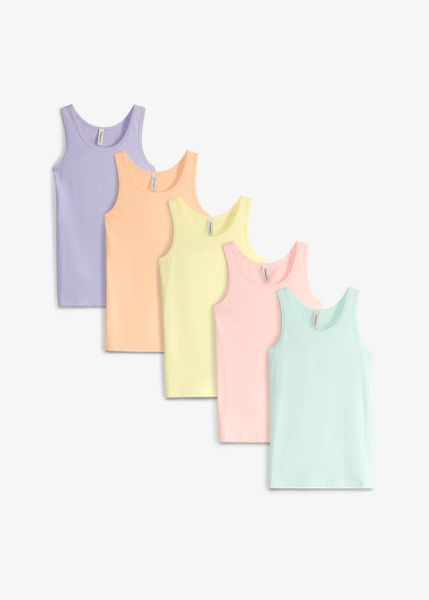 Podkoszulka (5 szt.). Czerwone t-shirty i topy dla dziewczynek bonprix, bez wzorów, bez ramiączek. Za 109.99 zł.