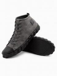 Wysokie męskie trampki z ozdobną falowaną podeszwą – szare V2 - Rozmiar: 43. Szare trampki męskie Ombre Clothing, bez wzorów, z materiału, militarne, bez zapięcia. W wyprzedaży za 99.99 zł.