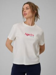 4F T-shirt boxy z nadrukiem damski - beżowy L. Brązowe t-shirty damskie 4f, l, bez wzorów, z bawełny, bez kołnierzyka. Za 69.99 zł.