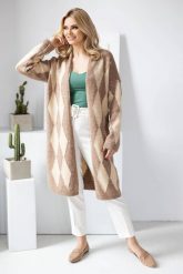 Elegancki sweter kardigan w romby cappuccino. Kardigany damskie PeeKaBoo, uniwersalny, bez wzorów, eleganckie, bez kołnierzyka, bez ramiączek, bez kaptura. Za 349.00 zł.