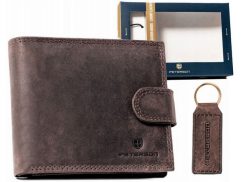 Zestaw prezentowy Peterson PTN SET-M-N003L c. brązowy. Brązowe portfele męskie Peterson, bez wzorów, ze skóry. Za 80.00 zł.