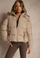 Beżowa Kurtka Puffer z Pikowanymi Przeszyciami i Odpinanym Kapturem Gallerea. Brązowe kurtki sportowe damskie Renee, l, bez wzorów, z dzianiny, trekkingowe. Za 179.99 zł.