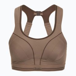 Biustonosz treningowy Shock Absorber Ultimate Run Bra. Brązowe biustonosze Shock Absorber, bez wzorów, z elastanu. Za 219.99 zł.