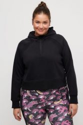 Damskie Bluza krótki fason długi rękaw kaptur. Czarne bluzy sportowe damskie Ulla Popken, plus size, bez wzorów, z bawełny, z kapturem. Za 239.99 zł.
