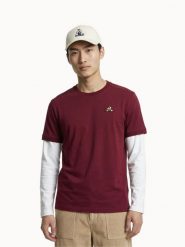 Koszulka Le Coq Sportif N°1. Czerwone koszulki sportowe męskie le coq sportif, xs, bez wzorów, z materiału, bez kołnierzyka, bez ramiączek, na fitness i siłownię. Za 313.00 zł.