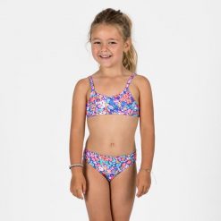 Kostium kąpielowy dwuczęściowy surfingowy dla dzieci Olaian Boni. Fioletowe stroje kąpielowe dla dziewczynek OLAIAN, bez wzorów, z elastanu. Za 39.99 zł.