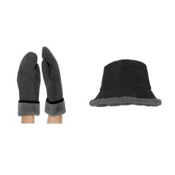 Rękawiczki damskie i kapelusz typu bucket zamszowe czarne Jeden rozmiar. Czarne czapki i kapelusze damskie Sarlini, na jesień, bez wzorów, z materiału, eleganckie. Za 197.80 zł.