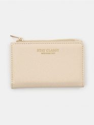 Mały portfel z imitacji skóry saffiano - kremowy. Białe portfele damskie Sinsay, bez wzorów, ze skóry. Za 25.99 zł.