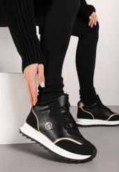 Czarne Ocieplane Sneakersy na Platformie z Protektorem Solina. Czarne obuwie sportowe damskie Born2be, bez wzorów. Za 109.99 zł.