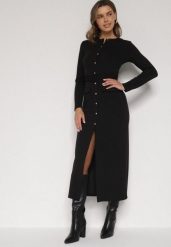 Czarna Sukienka Koszulowa z Wiskozą Guzikami i Paskiem Vetienne. Czarne sukienki damskie Born2be, na co dzień, l, bez wzorów, z wiskozy, bez kołnierzyka, bez ramiączek, maxi, koszulowe. Za 149.99 zł.