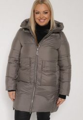 Szara Długa Pikowana Kurtka z Nieodpinanym Kapturem Mevessia. Szare kurtki damskie Born2be, l, bez wzorów, z jeansu. Za 239.99 zł.