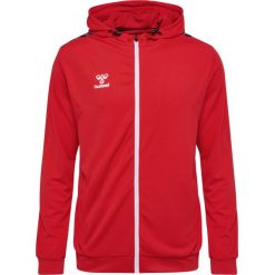 Poliestrowa bluza dresowa z kapturem i zamkiem błyskawicznym Hummel Authentic. Czerwone bluzy męskie Hummel, bez wzorów, z dresówki, z kapturem, na fitness i siłownię. Za 281.00 zł.