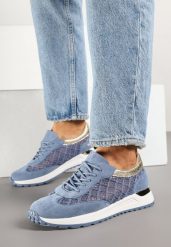 Niebieskie Ażurowe Sneakersy Ozdobione Metalicznymi Wstawkami Sdivane. Niebieskie obuwie sportowe damskie Born2be, w ażurowe wzory, z jeansu. Za 109.99 zł.
