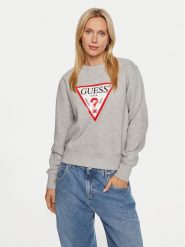 Guess Bluza W2YQ16 KBA11 Szary Regular Fit. Szare bluzy damskie Guess, s, z aplikacjami, z bawełny, bez kaptura. Za 189.99 zł.