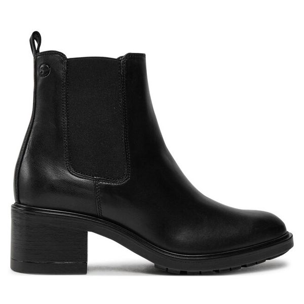 Botki Tamaris. Czarne botki damskie Tamaris, bez obcasa, na słupku, bez zapięcia. Za 379.99 zł.