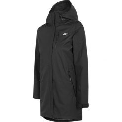 Kurtka miejska damska KUDT004 - głęboka czerń. Brązowe kurtki damskie 4f, l, bez wzorów, bez kaptura. W wyprzedaży za 149.99 zł.