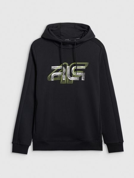 4F Bluza dresowa nierozpinana z kapturem męska 4F x Robert Lewandowski - czarna L. Czarne bluzy męskie 4f, l, bez wzorów, z dresówki, z kapturem, na fitness i siłownię. Za 199.99 zł.