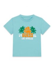 Guess T-Shirt N6GI09 K8HM4 Niebieski jasny Regular Fit. Niebieskie t-shirty dla chłopców Guess, z aplikacjami, z bawełny, bez ramiączek. Za 84.99 zł.