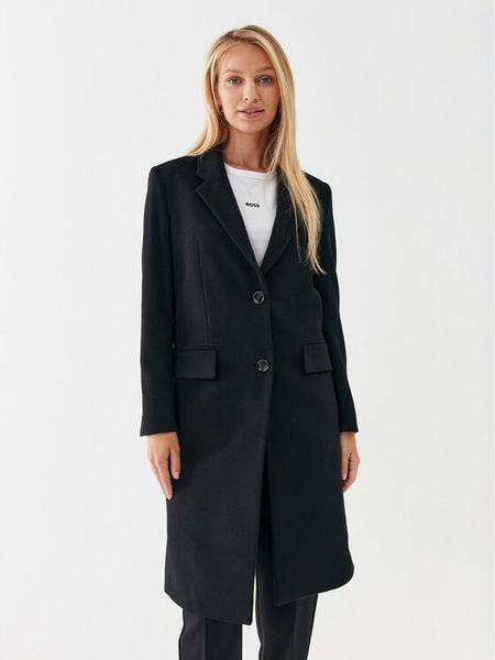 Boss Płaszcz wełniany Catara 50501019 Czarny Slim Fit. Czarne płaszcze damskie Boss, na zimę, bez wzorów, z wełny, bez kaptura. Za 2,389.00 zł.