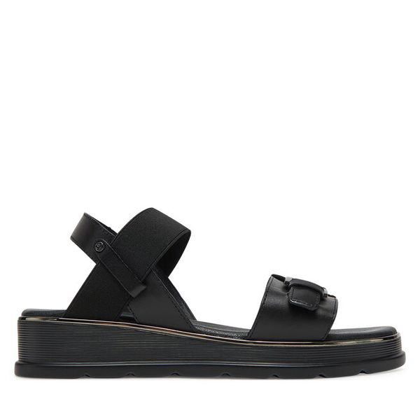Sandały Lasocki. Czarne sandały damskie Lasocki, bez wzorów, bez obcasa, na koturnie, bez zapięcia. Za 117.99 zł.