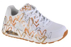 Buty do chodzenia sneakersy damskie Skechers Uno-Metallic Love. Białe obuwie sportowe damskie Skechers, bez wzorów, z materiału, trekkingowe. Za 456.00 zł.