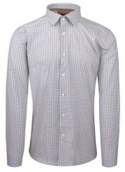 Bawełniana Koszula Elegancka, Slim - Victorio - Brązowo-Niebieski Drobny Wzór. Brązowe koszule męskie Victorio, uniwersalny, bez wzorów, z bawełny, eleganckie, bez kołnierzyka, bez ramiączek. Za 209.00 zł.